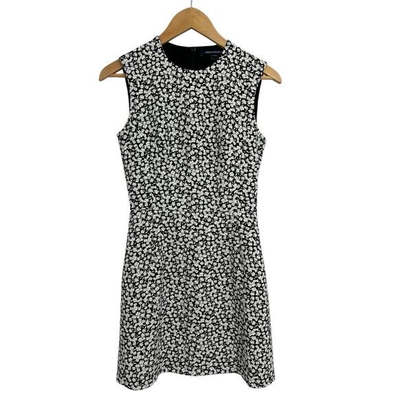 French Connection White On Black Micro Floral Sleeveless Fit And Flare Dress 2 - Picture 1 of 4